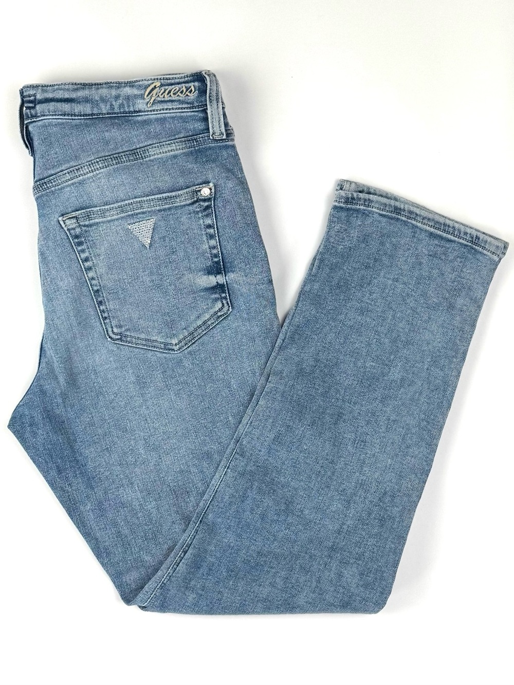 Guess Rhinestone-Embellished Light Wash Straight-Leg Jeans Women's Size 28